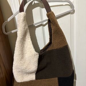 Steve Madden Brown and Cream Sherpa Shoulder Bag